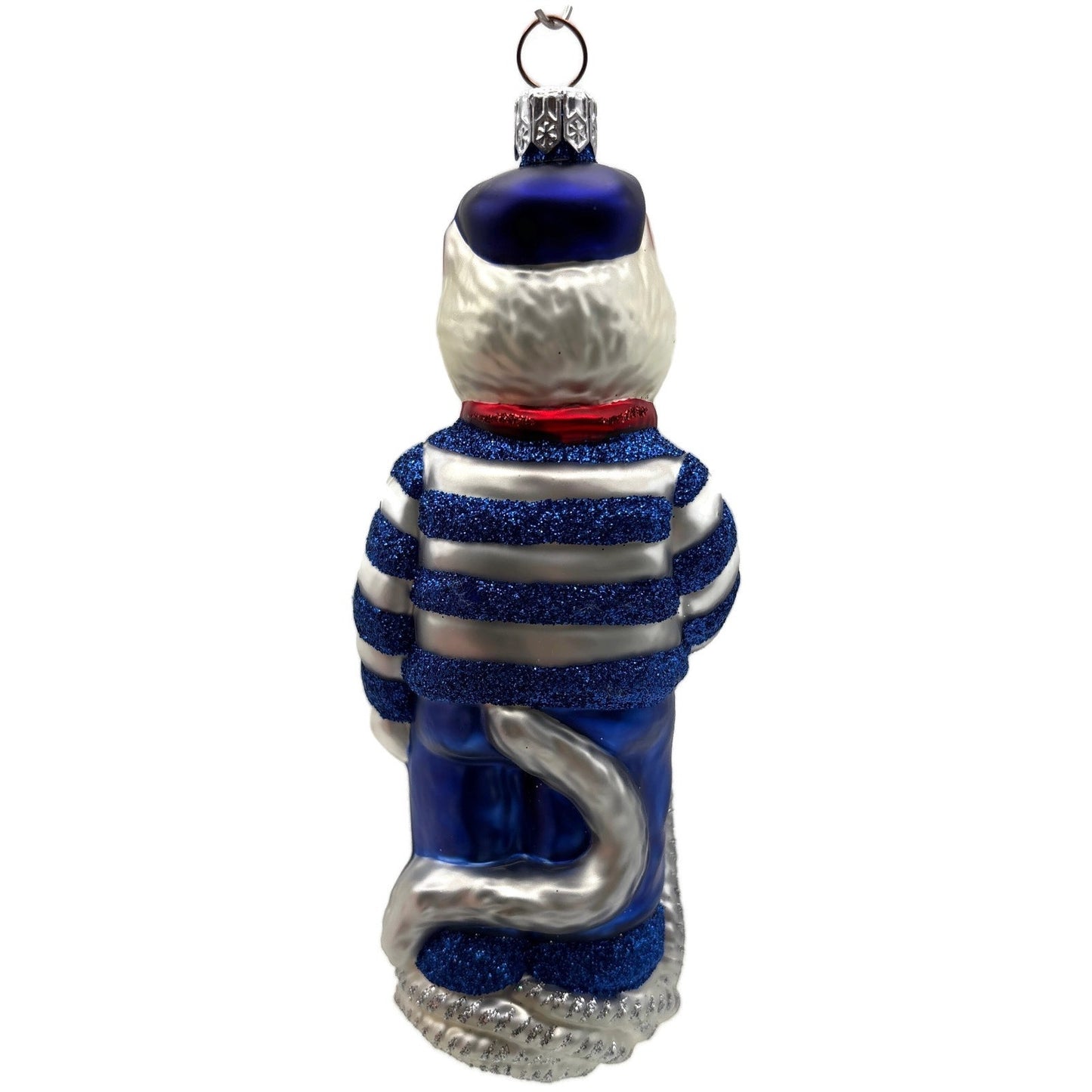 Patricia Breen Marseilles Cat Blue Silver Anchor Striped Christmas Tree Ornament