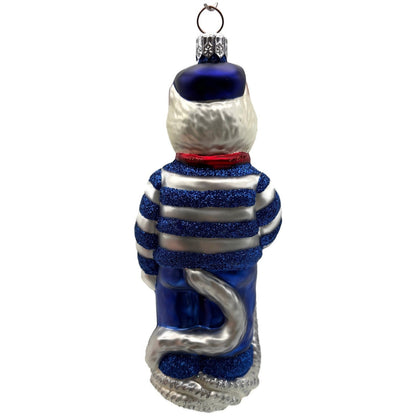 Patricia Breen Marseilles Cat Blue Silver Anchor Striped Christmas Tree Ornament