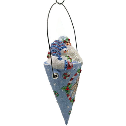 Patricia Breen Victorian Candy Cone Gingerbread Men Blue Christmas Tree Ornament