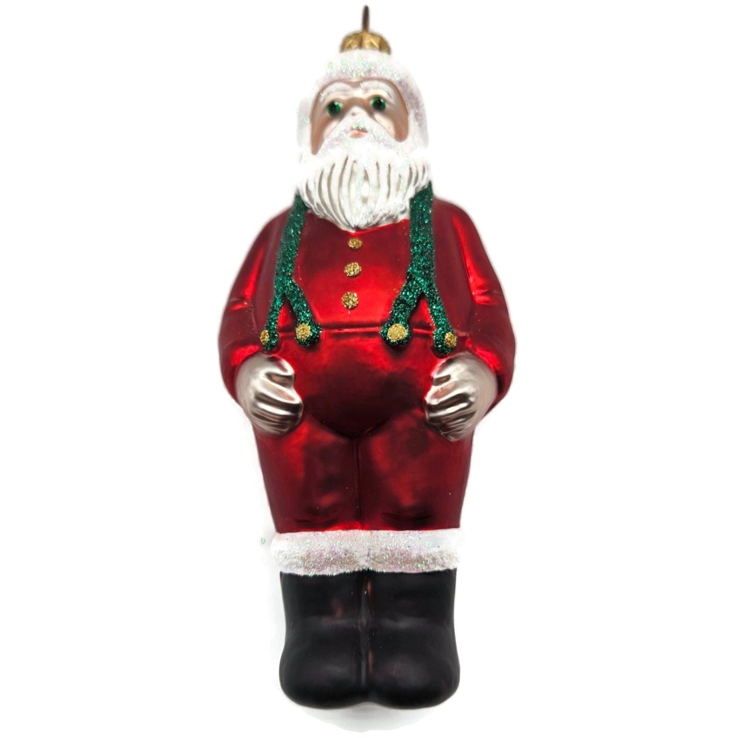 Patricia Breen Workshop Santa Red Green Glittered Suspenders Christmas Ornament