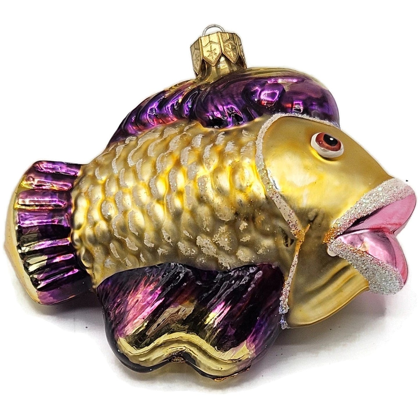 Katherines Creations Gold Fish Pink Lips Glitter Nautical Christmas Ornament