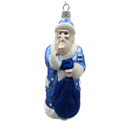 Ornament Patricia Breen Shhhh Santa Claus Blue Pearl Dots Christmas Holiday Tree