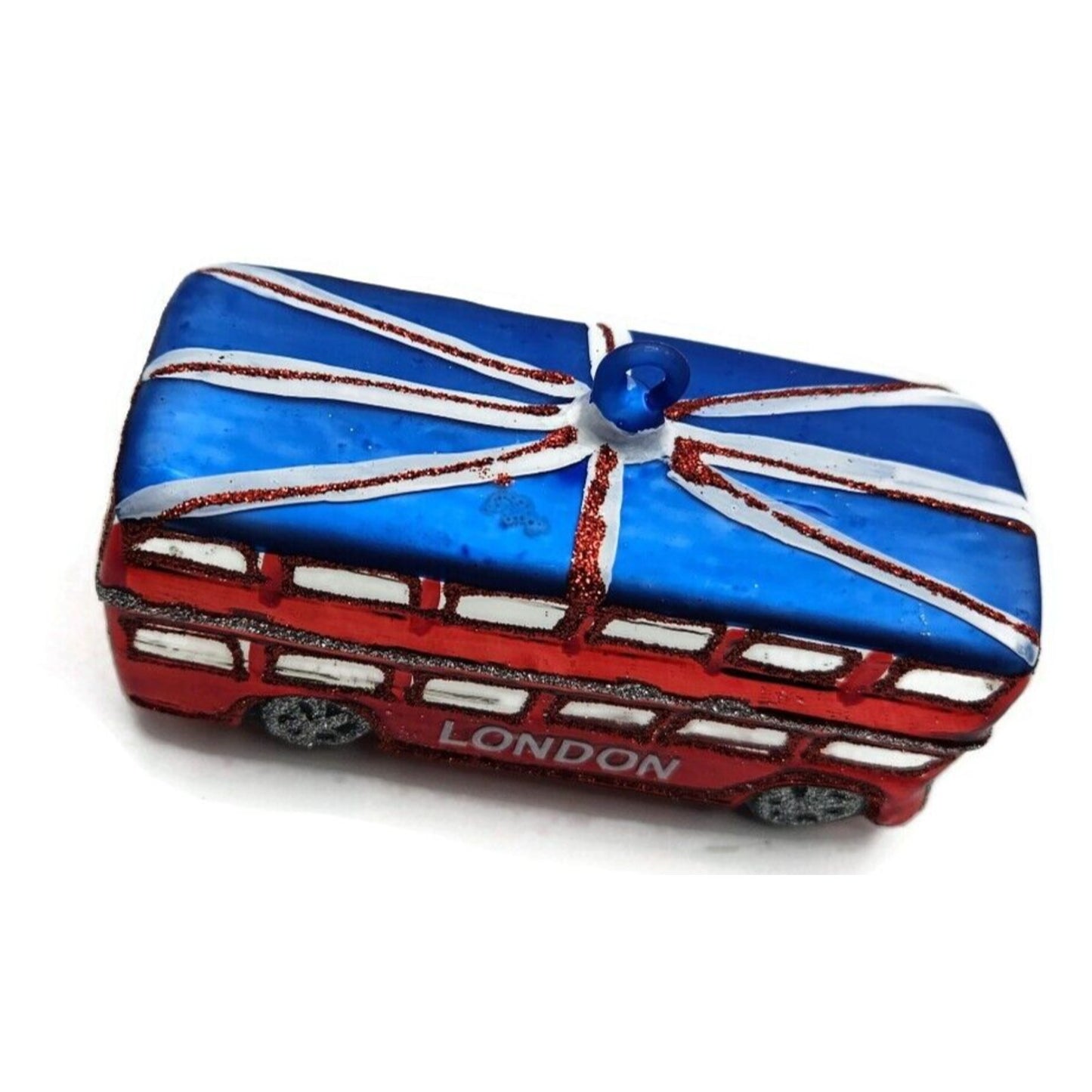 London England Double Decker Red Bus Glass Christmas Holiday Tree Ornament