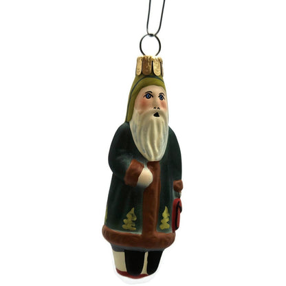 Vaillancourt Ornament Mini Green Father Christmas With Bag Folk Art Tree Decor