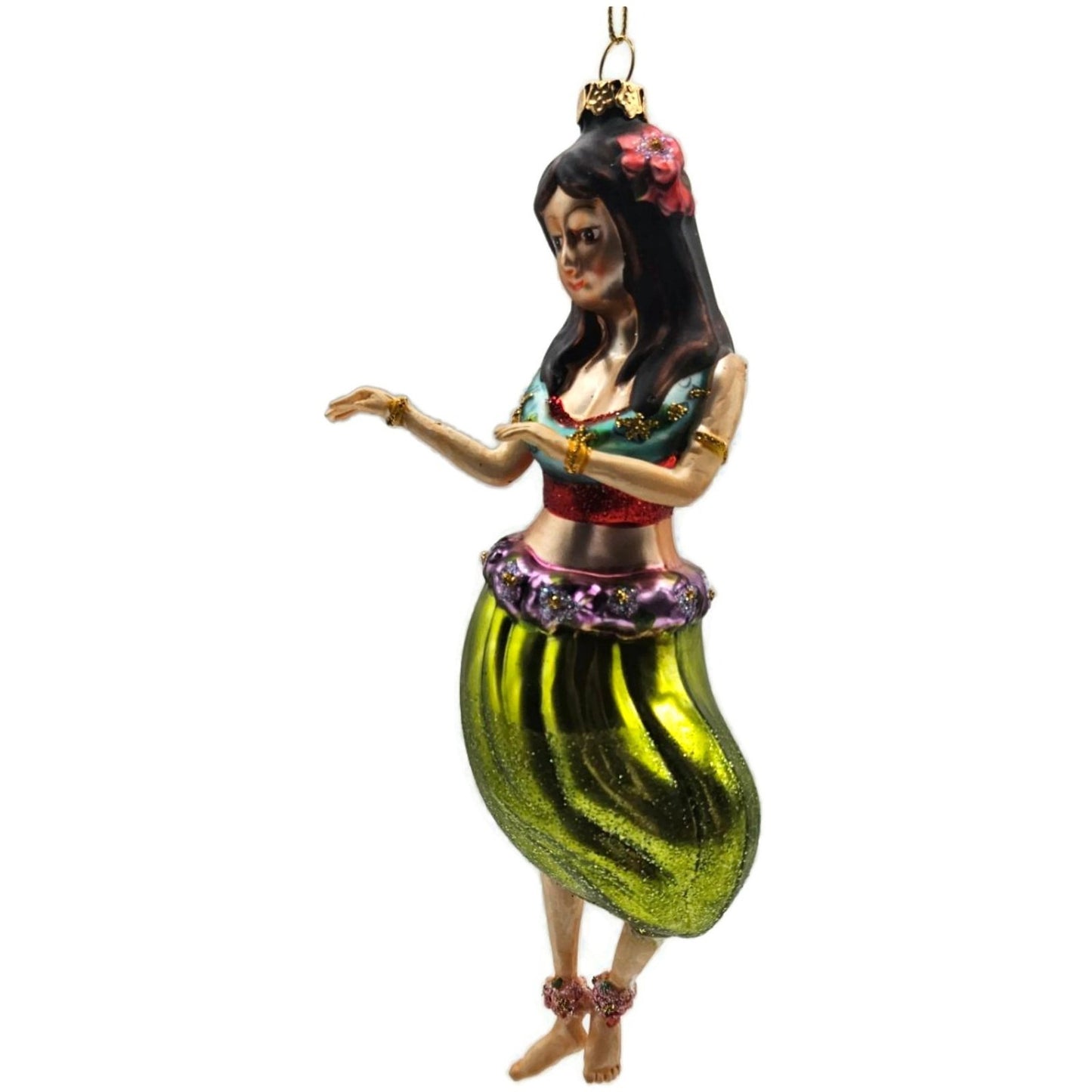 Hawaiian Hula Girl Dancer Summer Glass Green Dress Christmas Tree Ornament