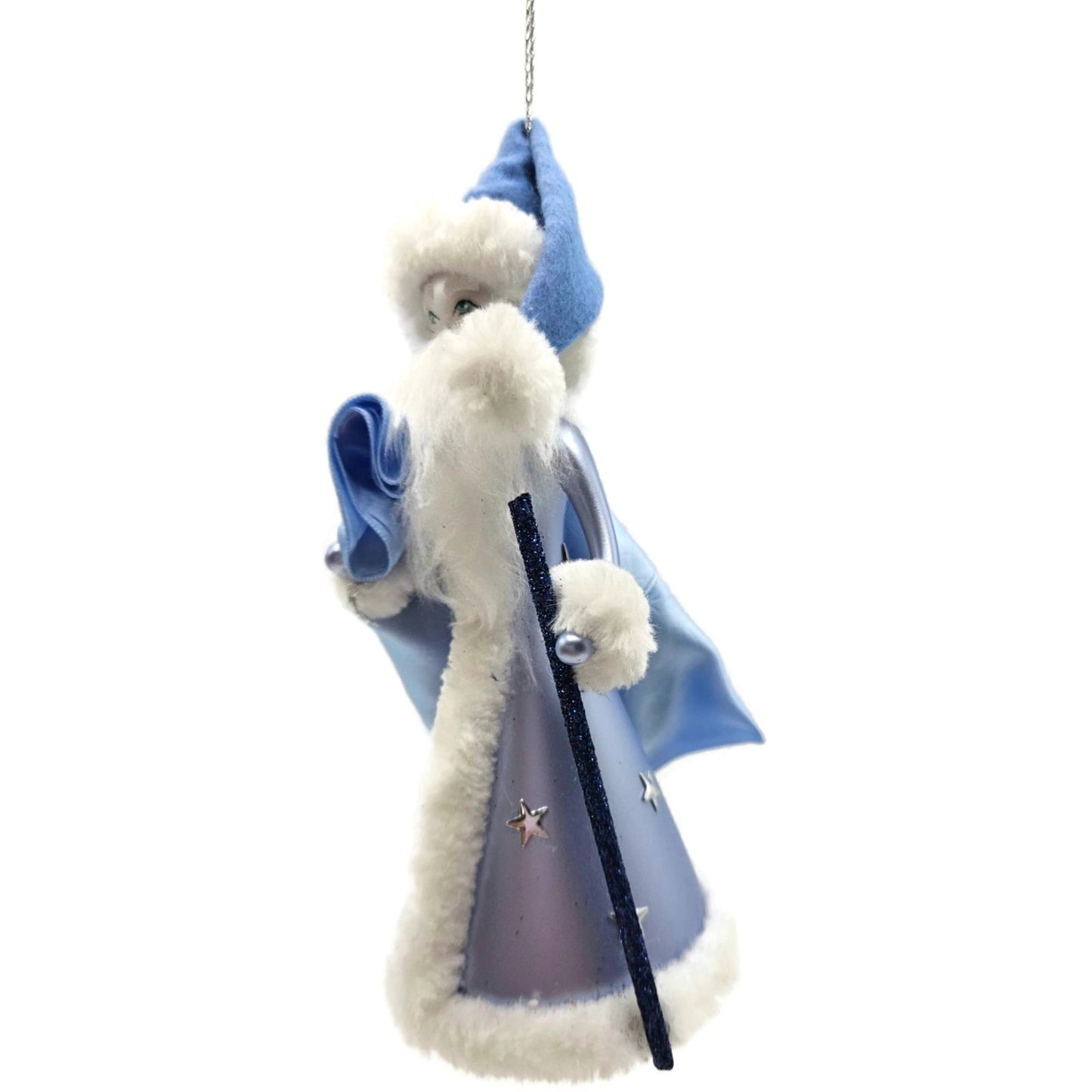 De Carlini Blue Santa With Bag Stars Italian Glass Fabric Christmas Ornament