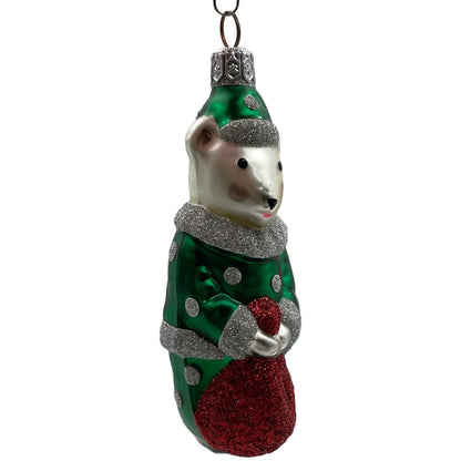 Patricia Breen Festive Mouse Green Silver Dots Christmas Holiday Tree Ornament