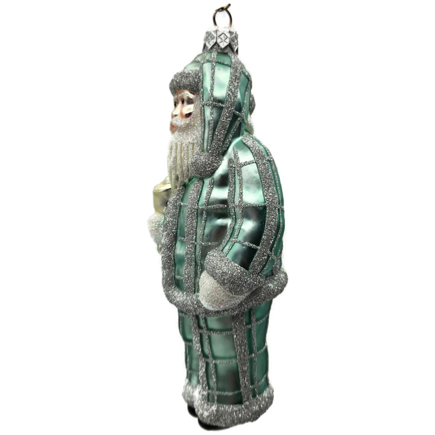 Patricia Breen Ring In The New Blue Silver Plaid Santa Christmas Tree Ornament