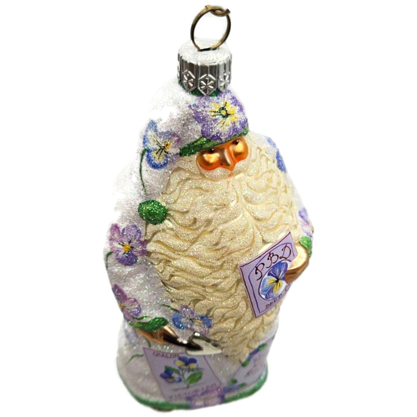 Patricia Breen Sowing Time Pansies Lavender Santa Christmas Tree Ornament