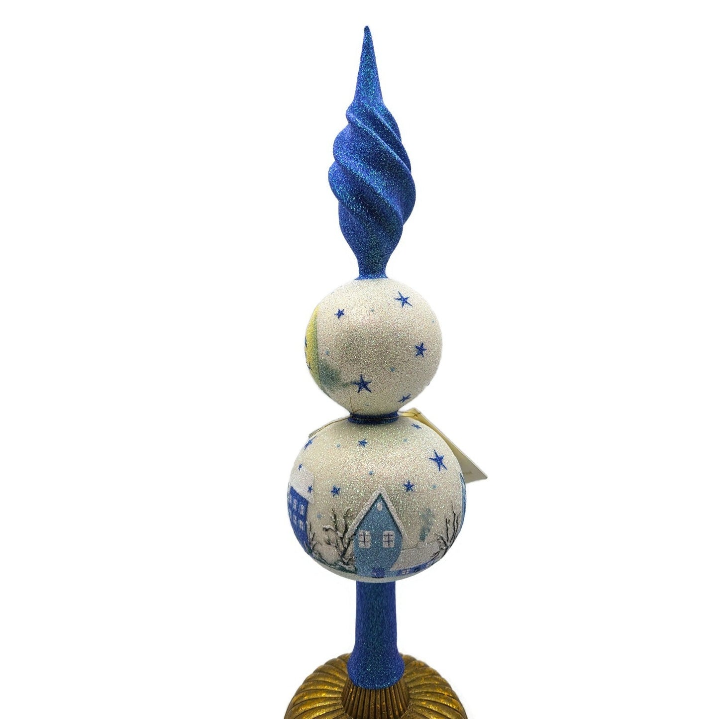Patricia Breen Village Finial Blue Flame Prototype Moon Glittered Tree Topper