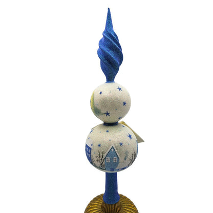Patricia Breen Village Finial Blue Flame Prototype Moon Glittered Tree Topper