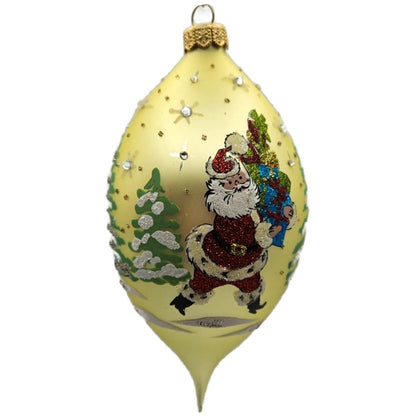 Heartfully Yours Santa Spree Yellow Jeweled Tear Drop Christmas Tree Ornament