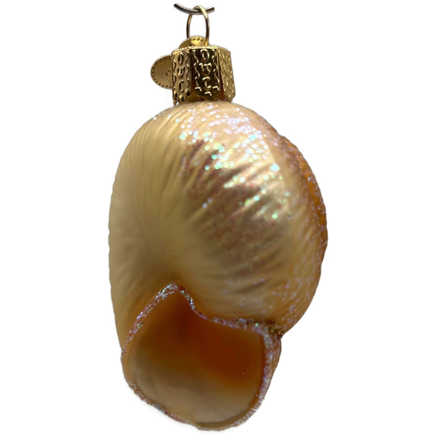 Spiral Shell Gold Glitter Ornament Blown Glass Merck Family Old World Christmas