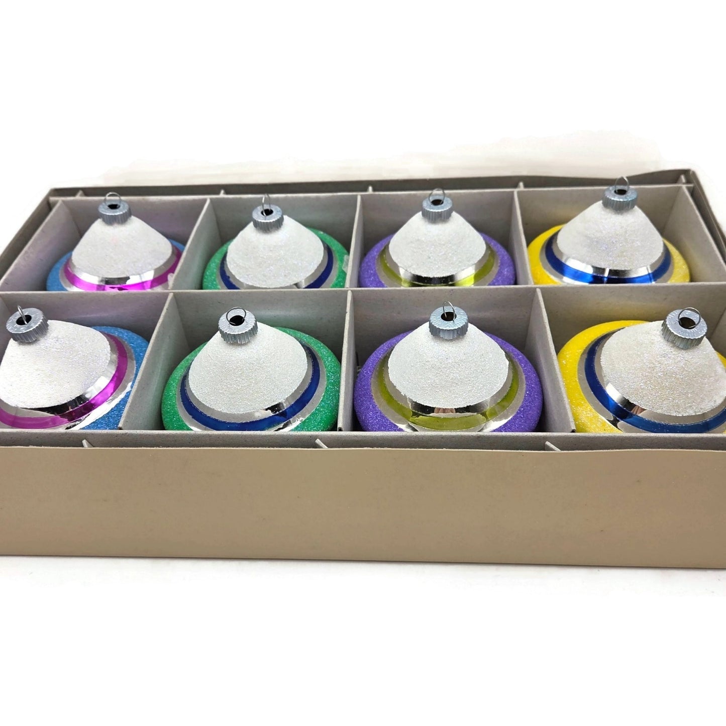 Christopher Radko Shiny Brite Snow Tops Reflector Christmas Tree Ornament Set