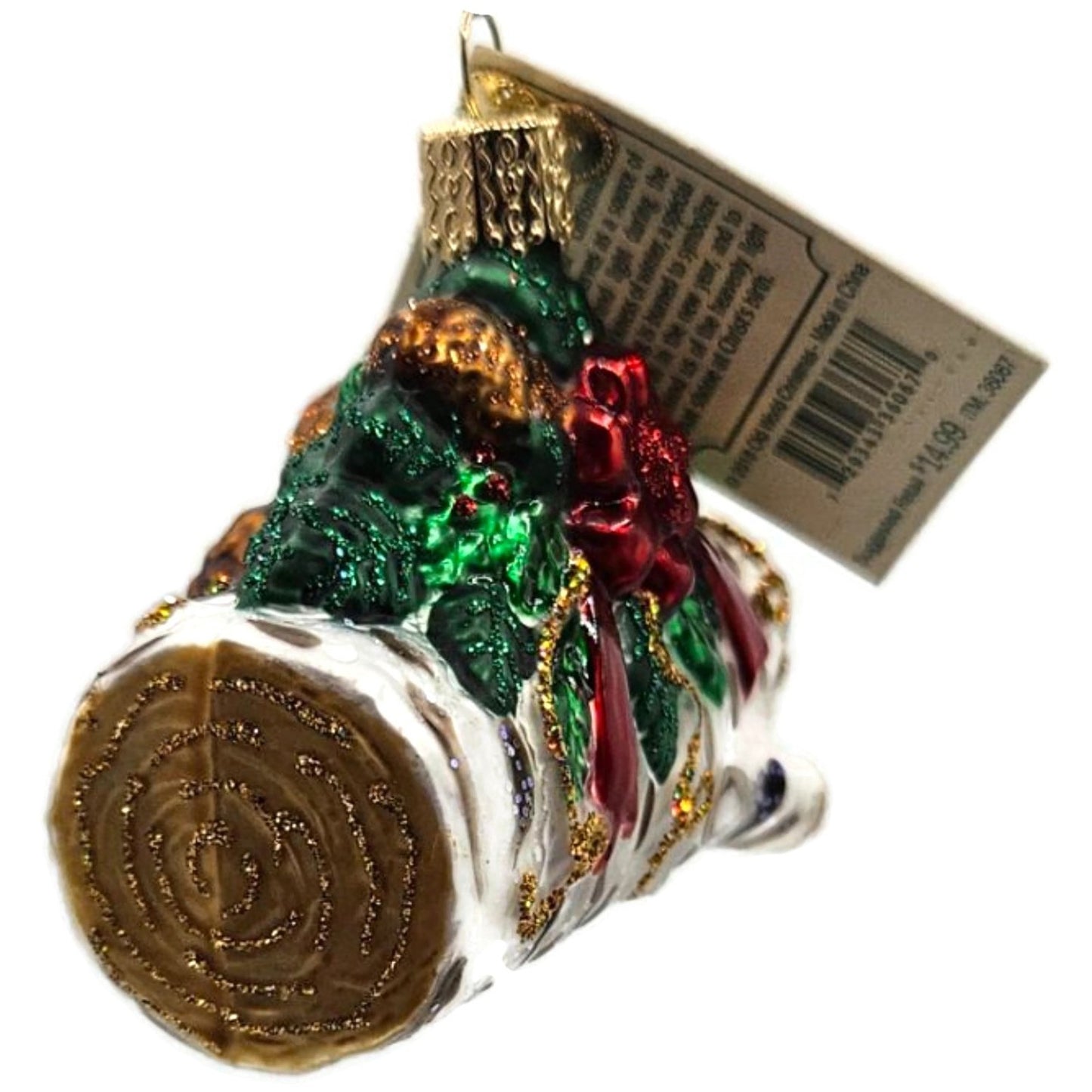 Old World Christmas Yule Log Ornament Pine Cones Fire Pit OWC Glass Tree Decor