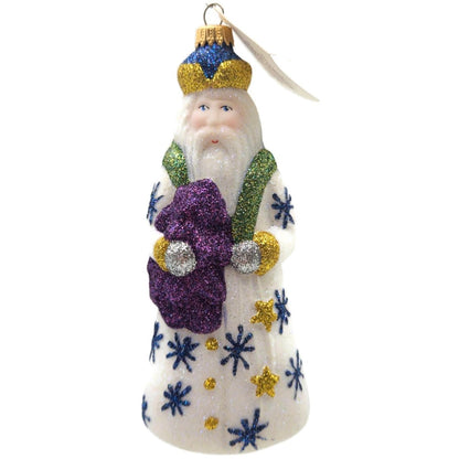 Larry Fraga Snowflake Flurry Glitter Series Santa Claus Glass Christmas Ornament