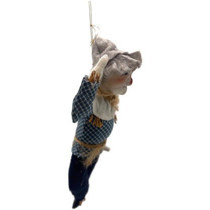 Gladys Boalt Scarecrow Wizard Of Oz Blue Fabric Christmas Tree Ornament Signed