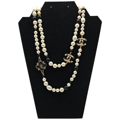 Co Co Chanel Paris Faux Pearls Black Glass Beads Baroque Sweater Necklace