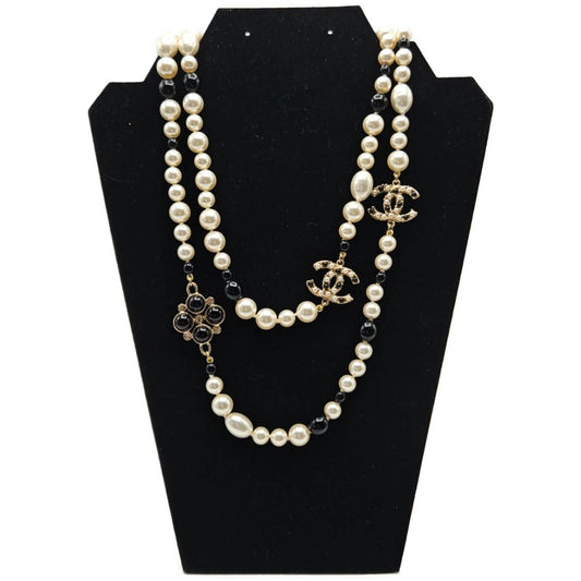 Co Co Chanel Paris Faux Pearls Black Glass Beads Baroque Sweater Necklace