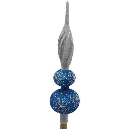 Patricia Breen Miniature Blizzard Finial Blue Silver Snow Christmas Tree Topper