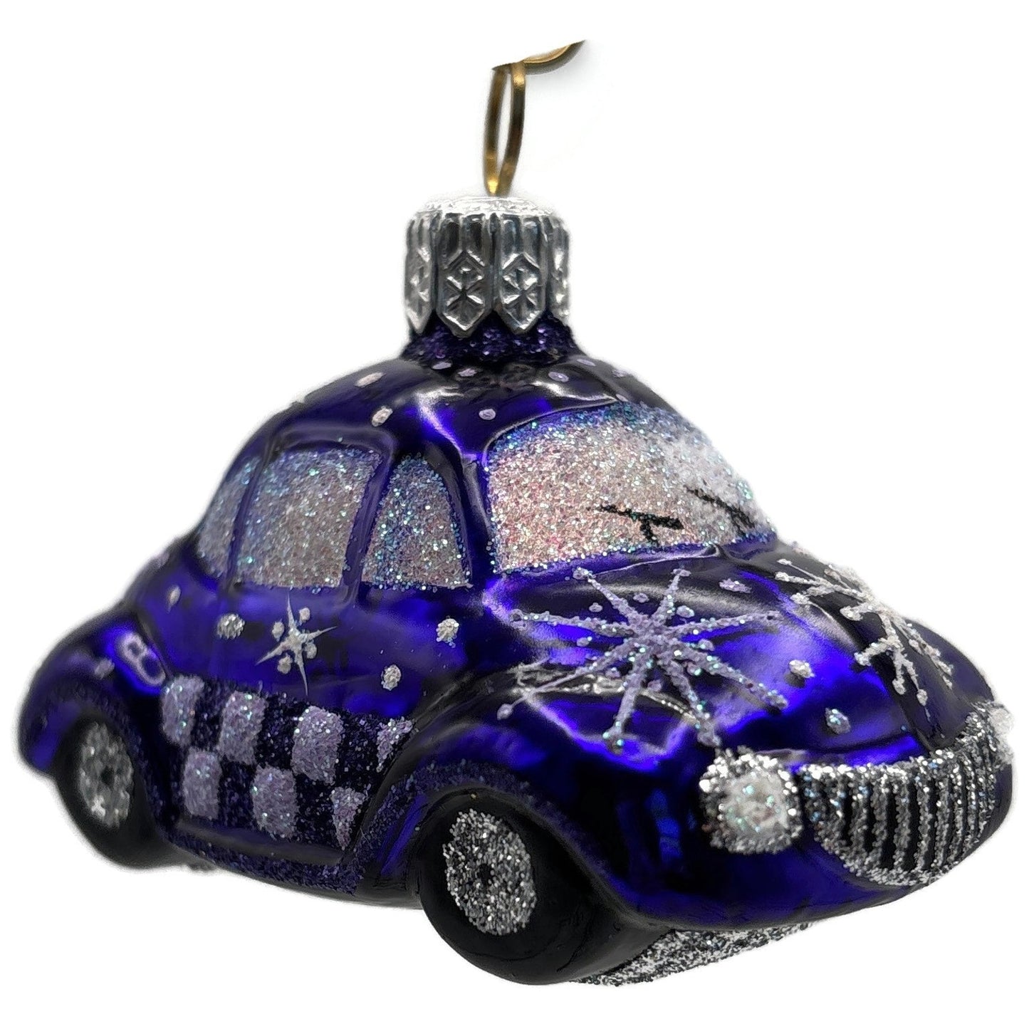 Patricia Breen Miniature Taxi Purple Snowflakes Christmas Ornament Signed CATZ