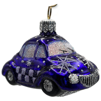 Patricia Breen Miniature Taxi Purple Snowflakes Christmas Ornament Signed CATZ