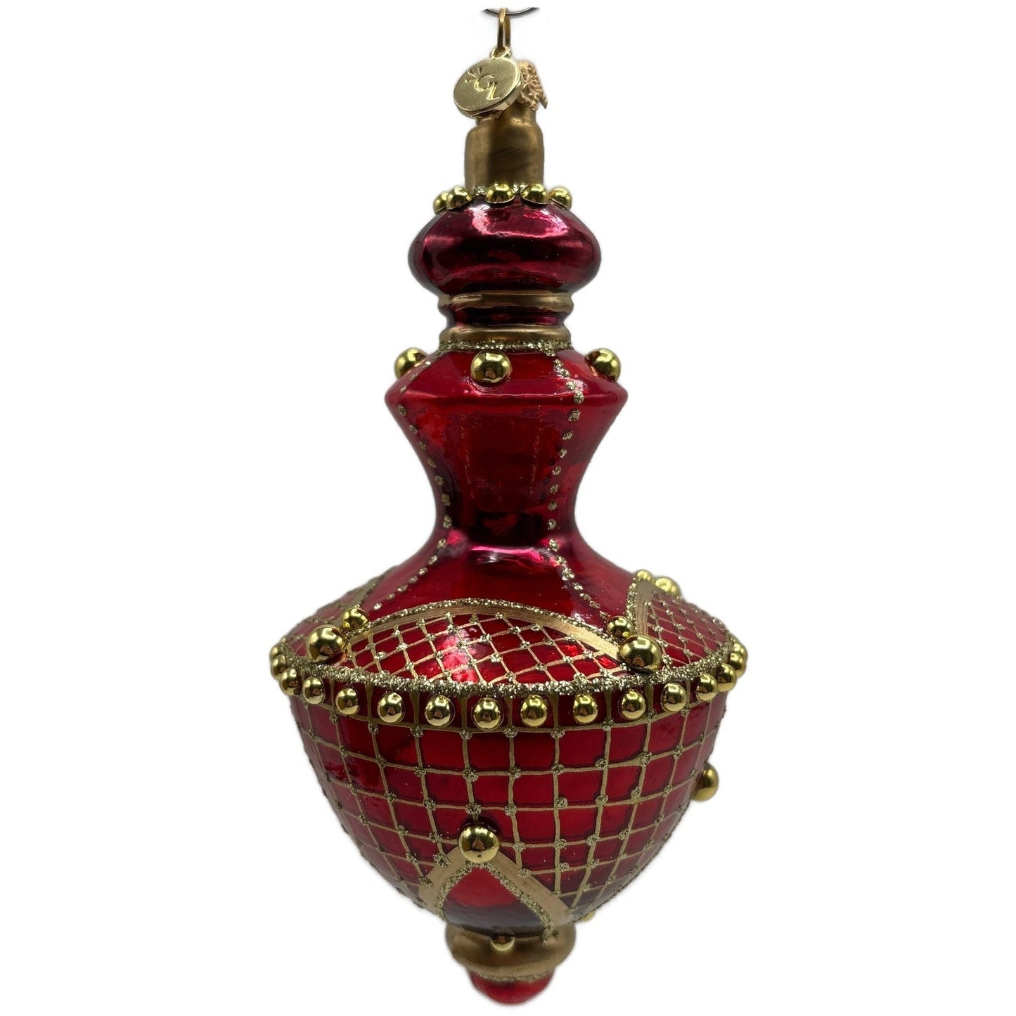 Glitter Lab Jeweled Hourglass Drop Red Gold Christmas Tree Ornament