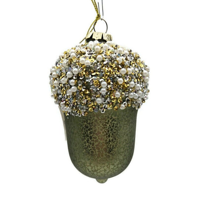burton + Burton Acorn Green Pearl Blown Glass Christmas Holiday Tree Ornament