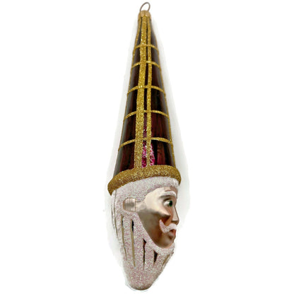 Patricia Breen Winter Wizard Bordeaux Plaid Gold Santa Head Christmas Ornament