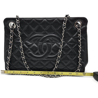 Chanel Grand Shopping Tote Handbag Black Caviar Leather Silver Hardware 13C GST