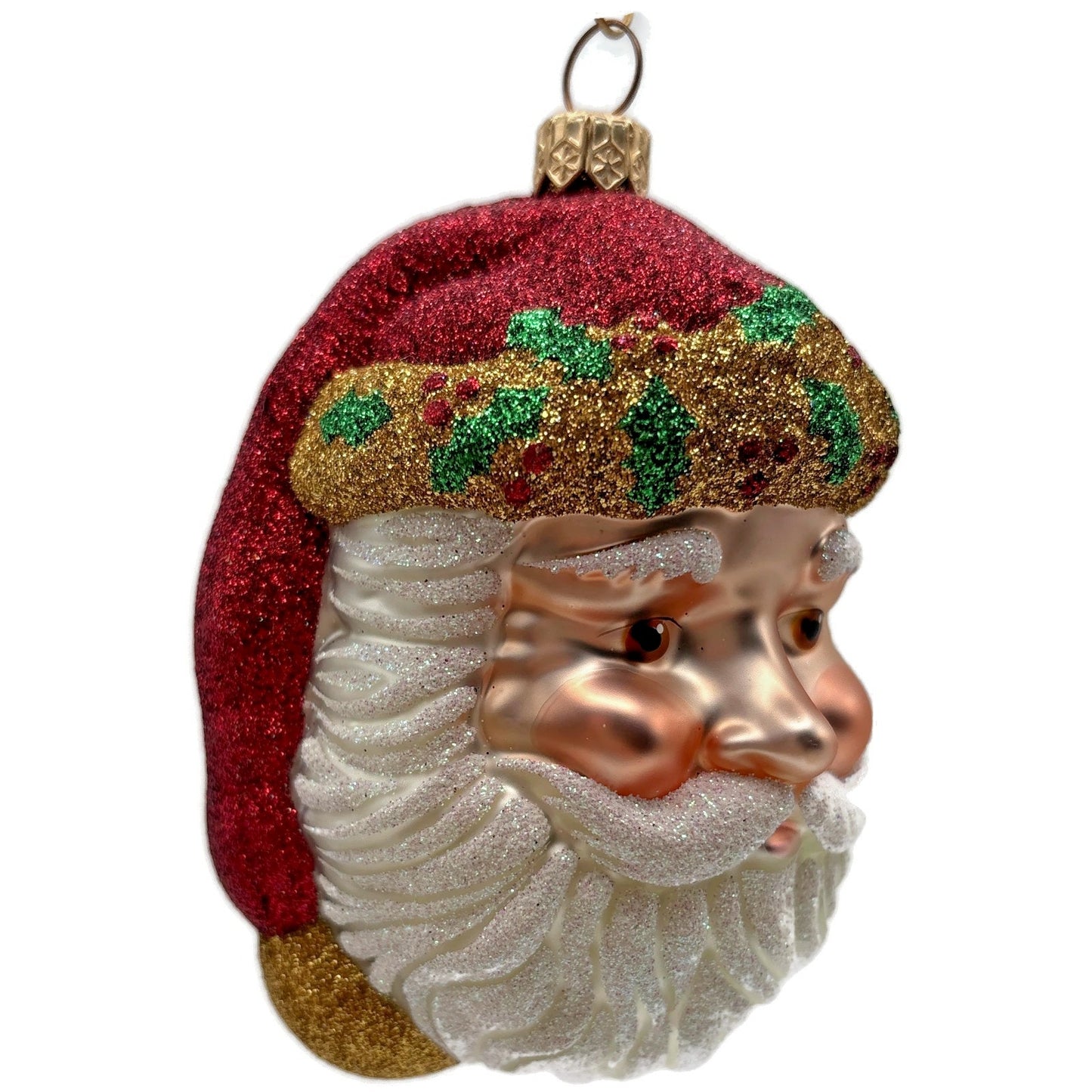 Patricia Breen Morris Santa Red Gold Glittered Holly Christmas Tree Ornament