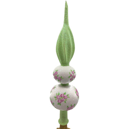 Patricia Breen Miniature Rose Finial Flowers White Green Pink Spring Tree Topper