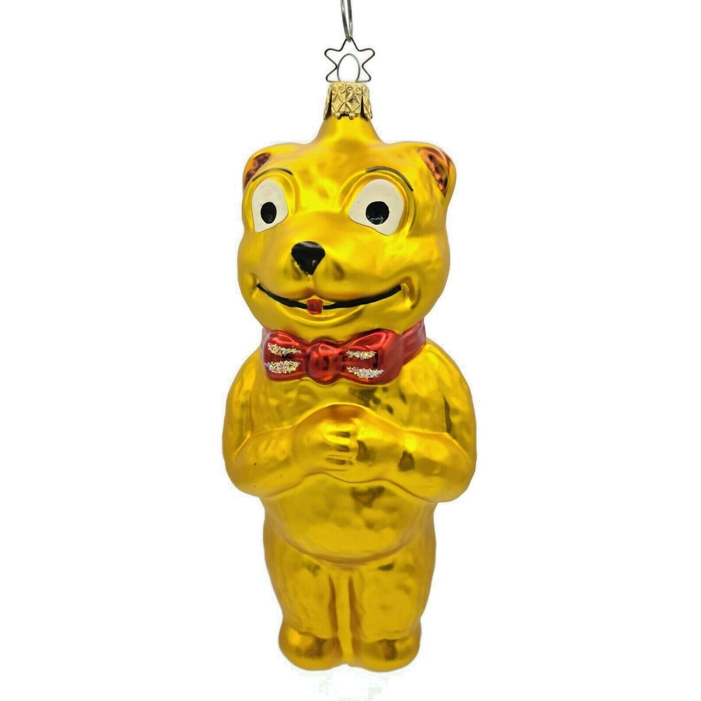 Old World Christmas Teddy Bear Red Bow Tie Gold Inge Glass Holiday Ornament