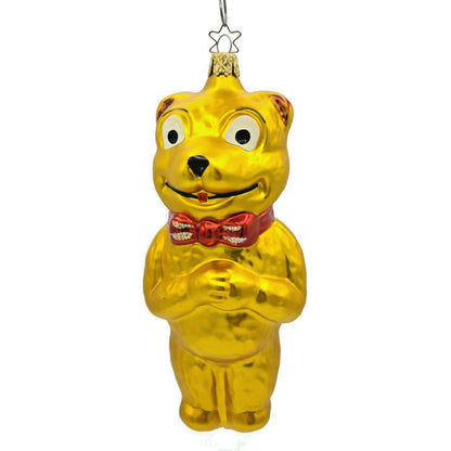Old World Christmas Teddy Bear Red Bow Tie Gold Inge Glass Holiday Ornament