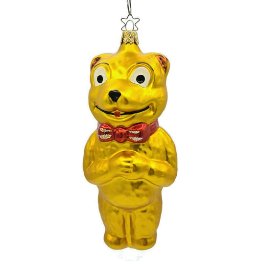 Old World Christmas Teddy Bear Red Bow Tie Gold Inge Glass Holiday Ornament