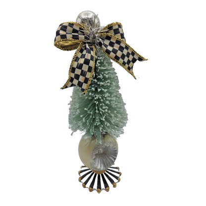 Mackenzie Childs Home Sweet Snow Bottle Brush Tree Mini Green Courtly Check Bow