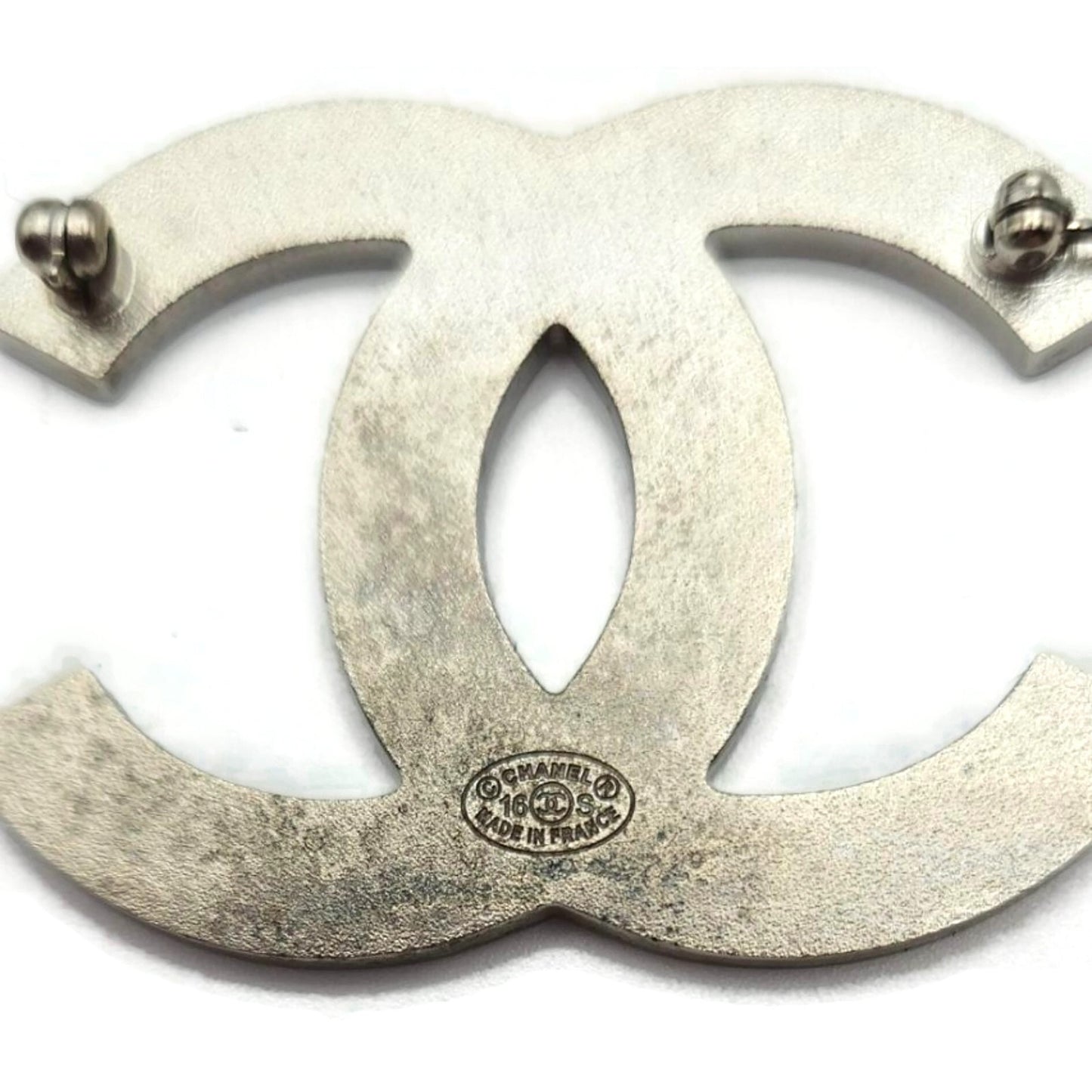 Co Co Chanel Brooch Pin Striped Enamel White Navy Blue with Velvet Pouch Box Tag