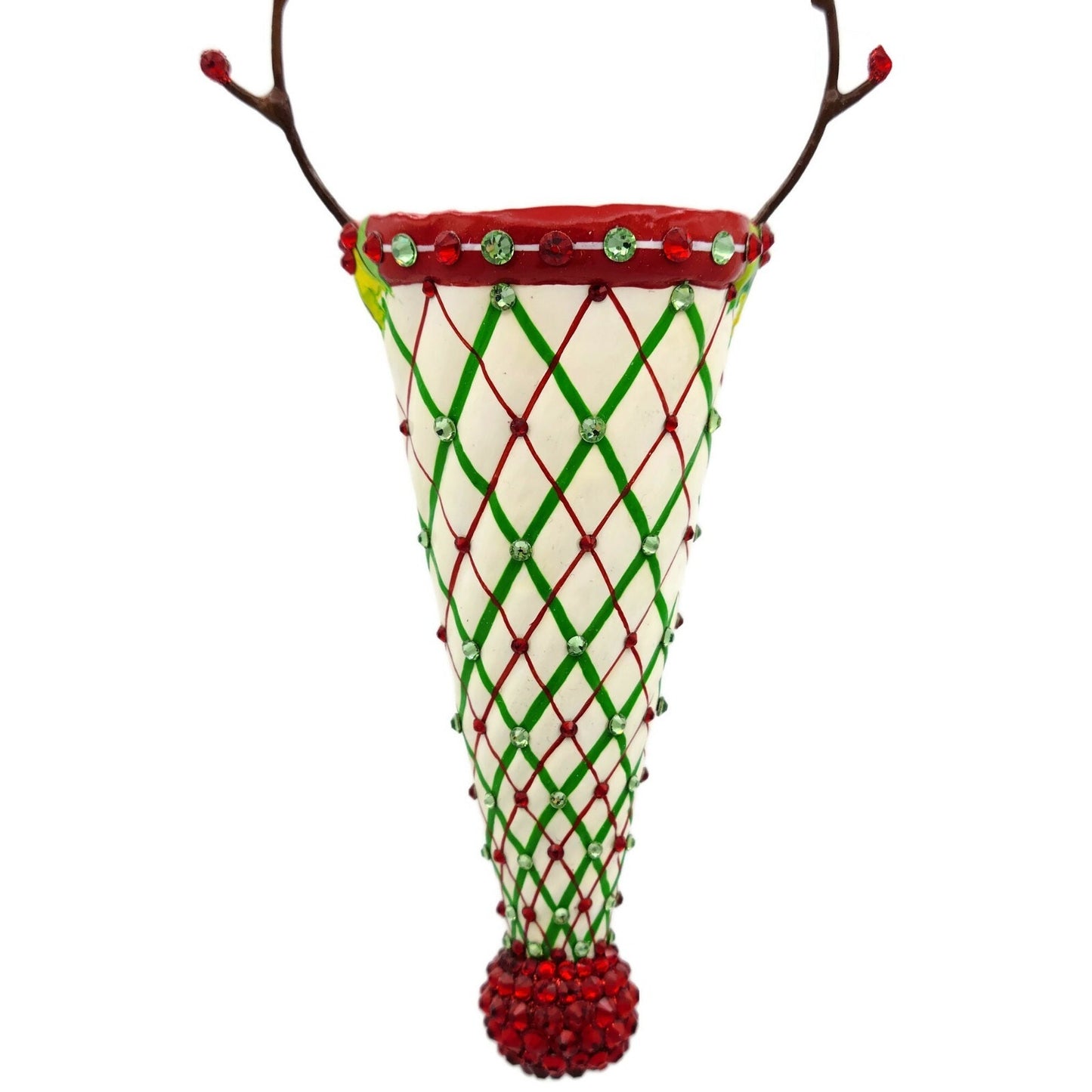 Patricia Breen Winter Cornucopia Holly Plaid Red Christmas Holiday Ornament