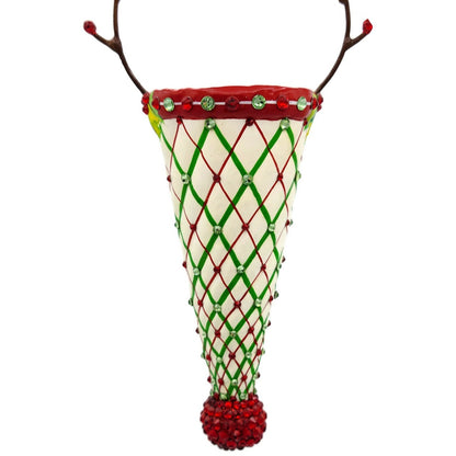 Patricia Breen Winter Cornucopia Holly Plaid Red Christmas Holiday Ornament
