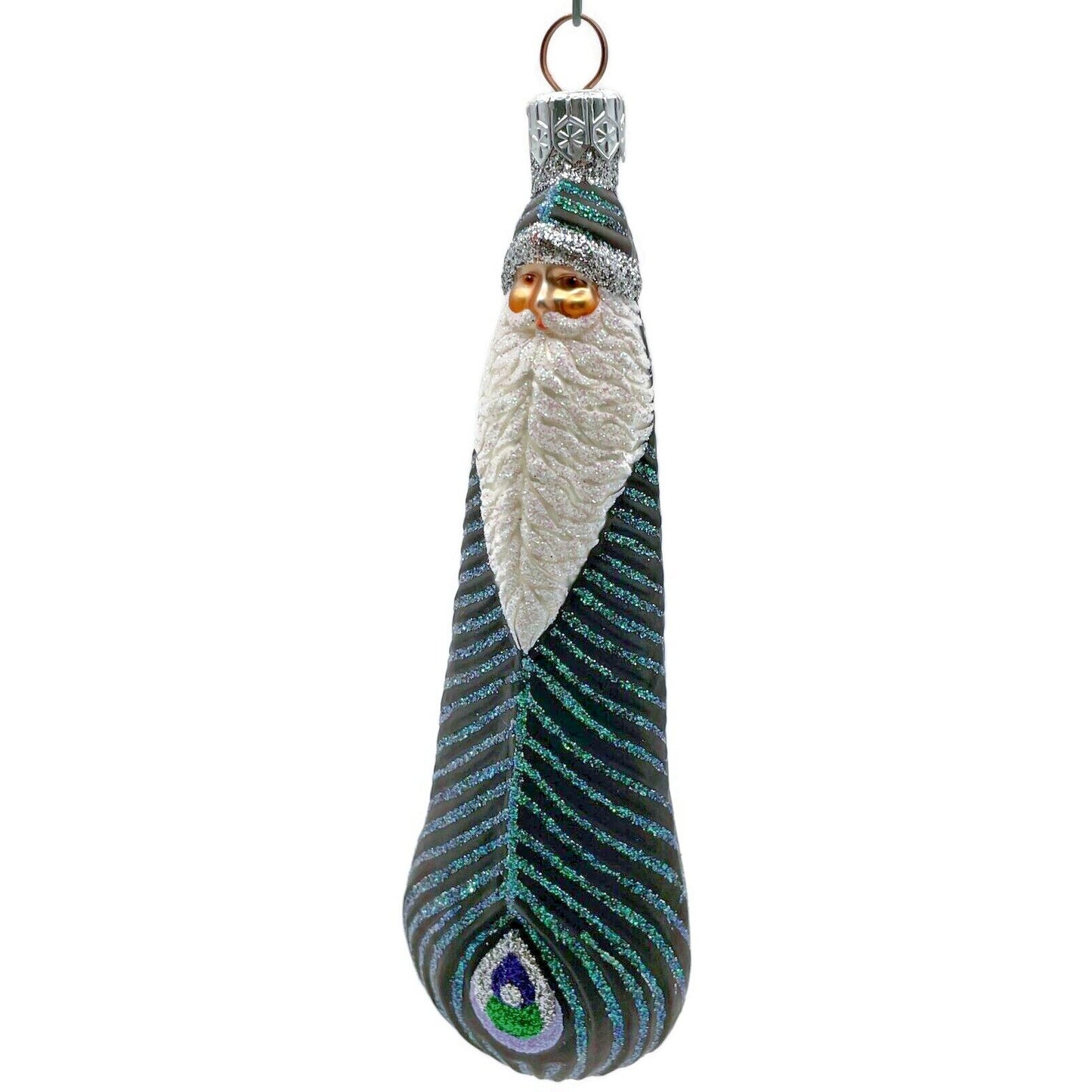 Patricia Breen Peacock Icicle Black Green Santa Claus Christmas Tree Ornament