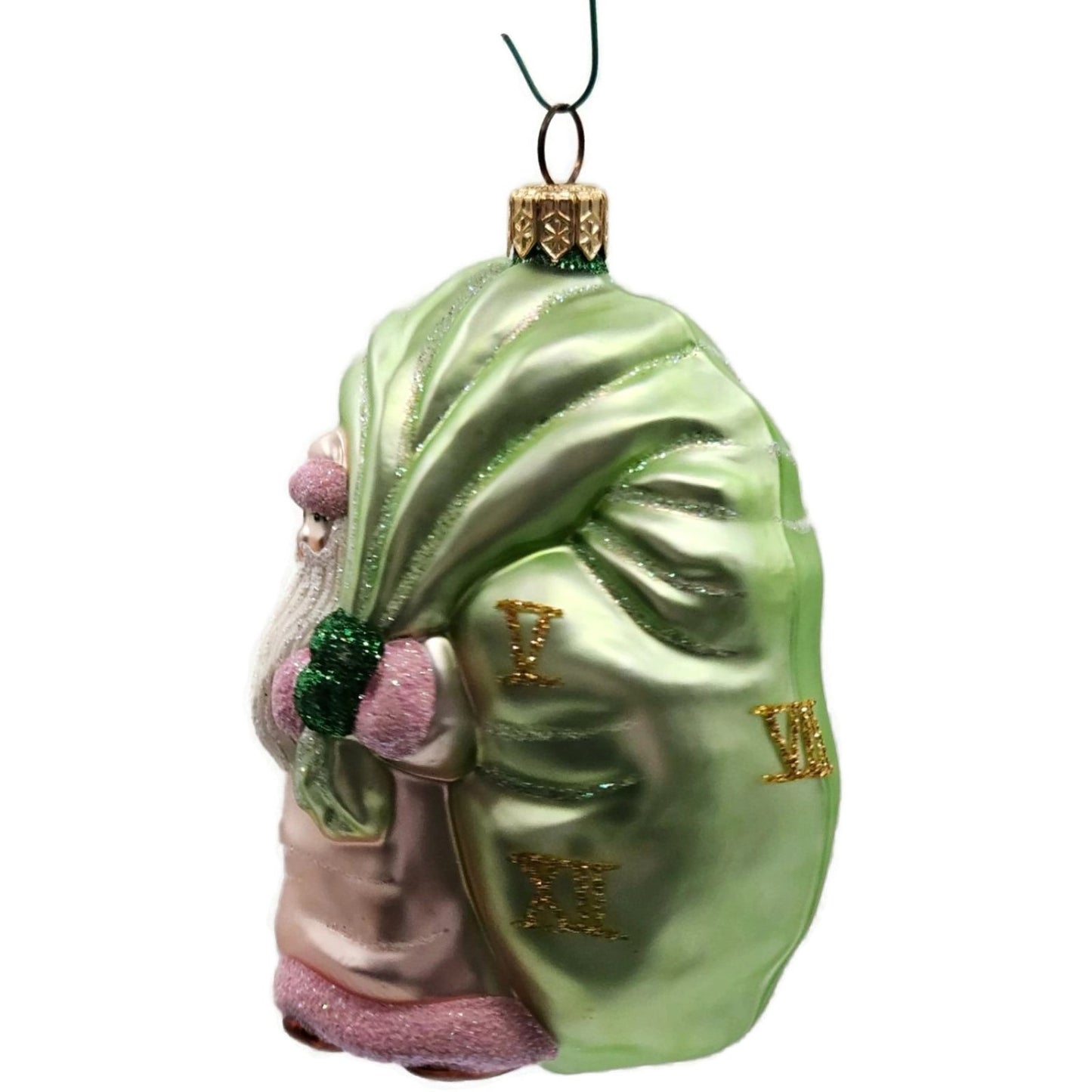 Patricia Breen Advent Santa Roman Numerals Pink Green Bag Christmas Ornament