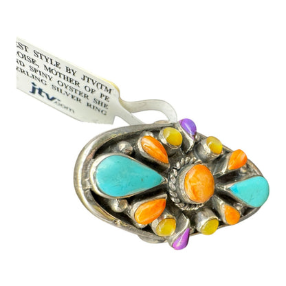 JTV Ring Turquoise Mother of Pearl Spiny Oyster Sterling Silver Ring Size 8 NEW