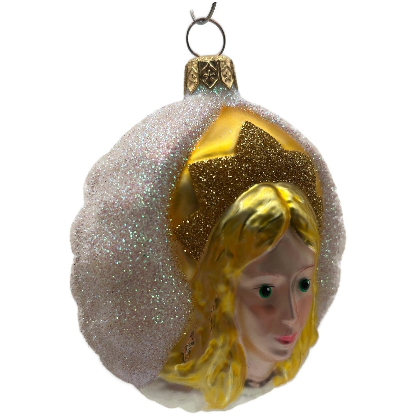 Patricia Breen Angel of Light Glittered Gold White Medallion Christmas Ornament