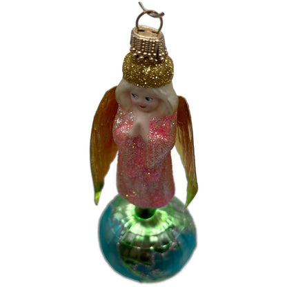 Larry Fraga Angel Of World Peace Gold Wings Glitter Glass Christmas Ornament