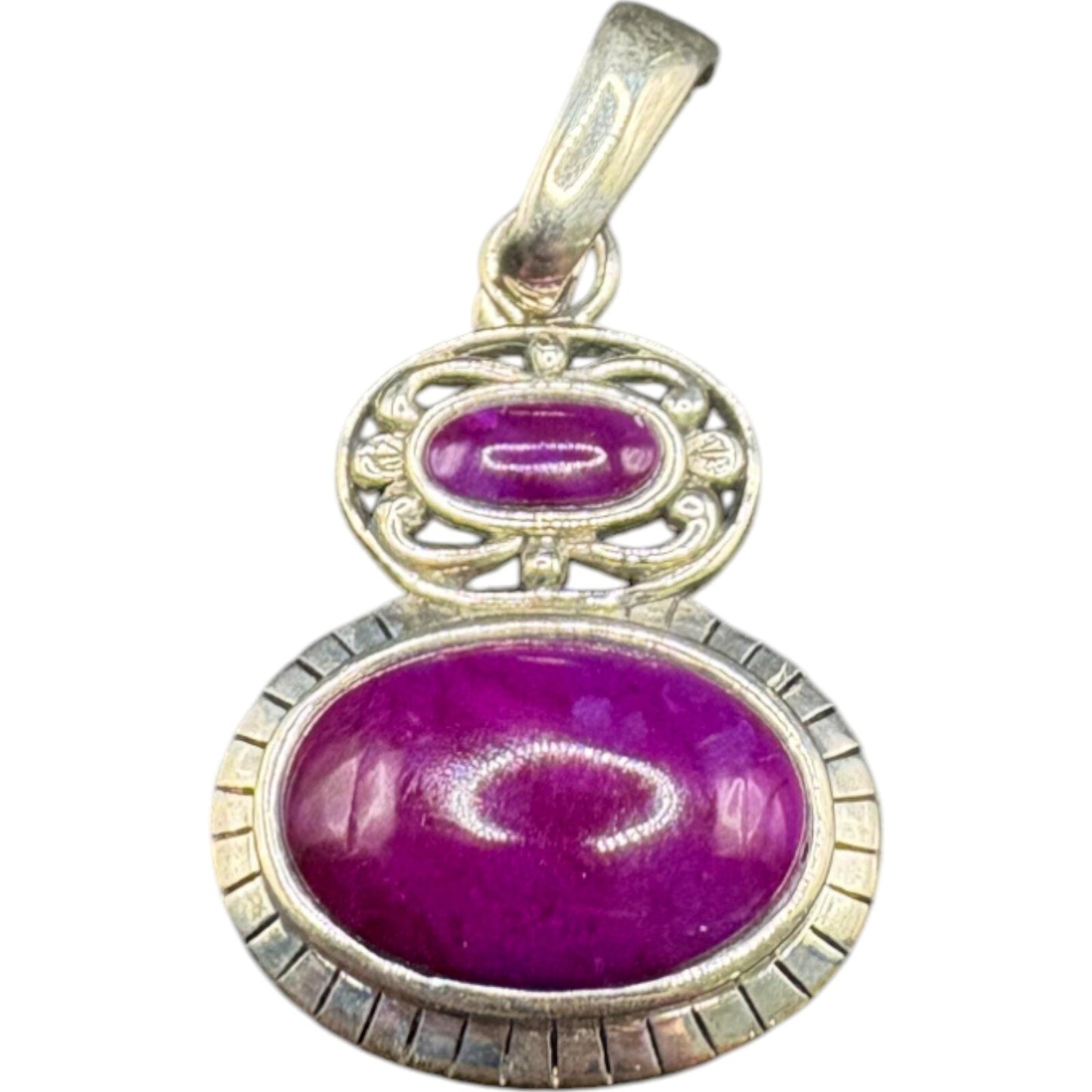 Purple Ruby Oval Cabochon Gemstone Pendant 925 Sterling Silver NK Signed