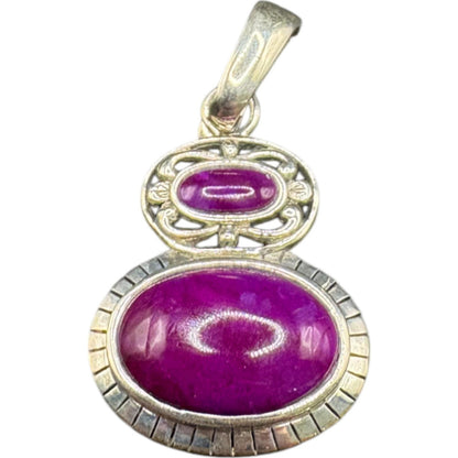 Purple Ruby Oval Cabochon Gemstone Pendant 925 Sterling Silver NK Signed