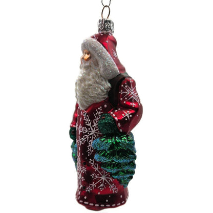 Patricia Breen Through The Woods Red Santa Pine Trees Snow Christmas Ornament