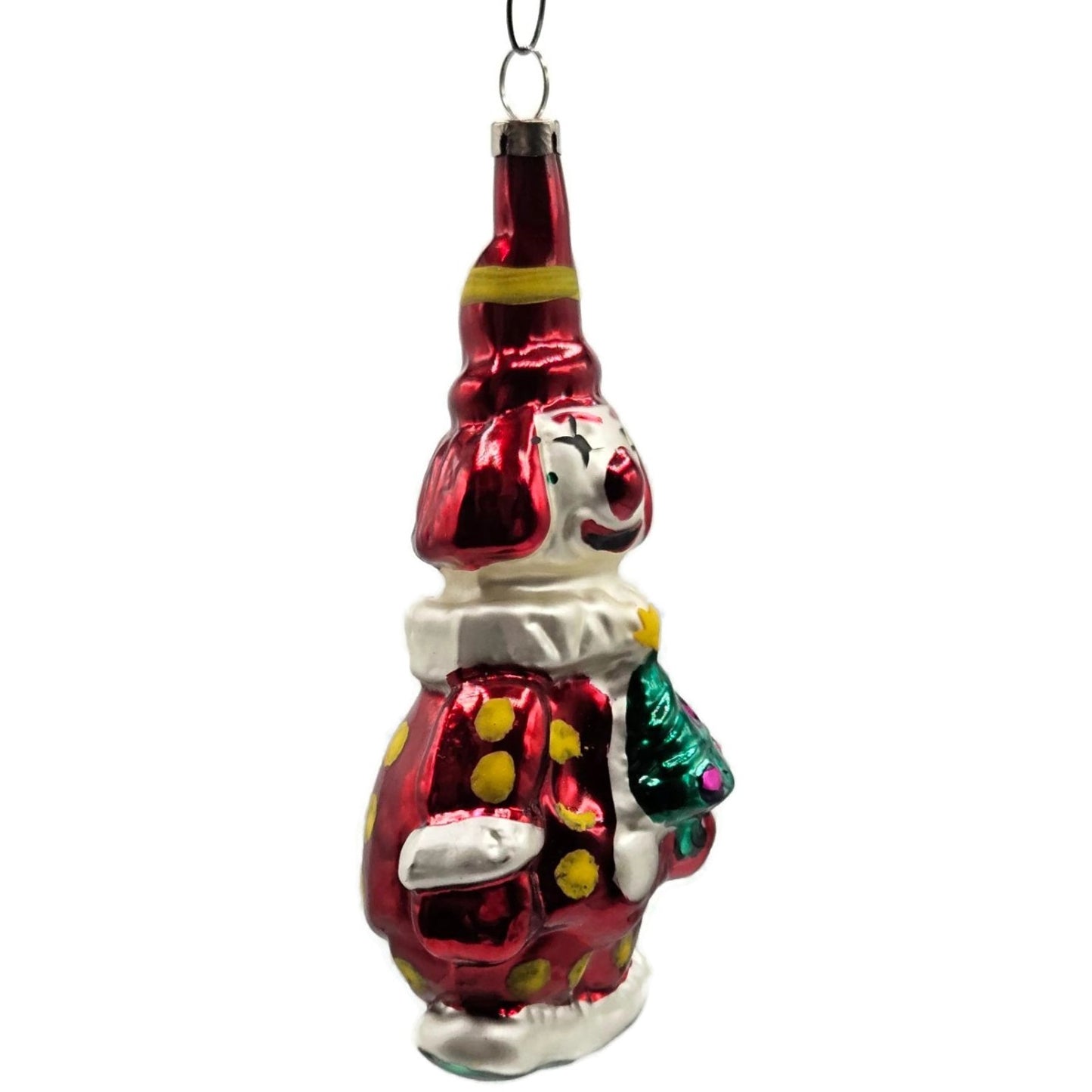 Red Clown Yellow Polka Dot Mercury Glass Christmas Tree Ornament Czechoslovakia