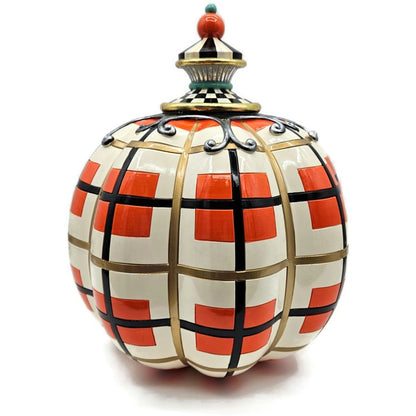 MacKenzie-Childs Parchment Check Pumpkin Halloween Plaid Orange Black