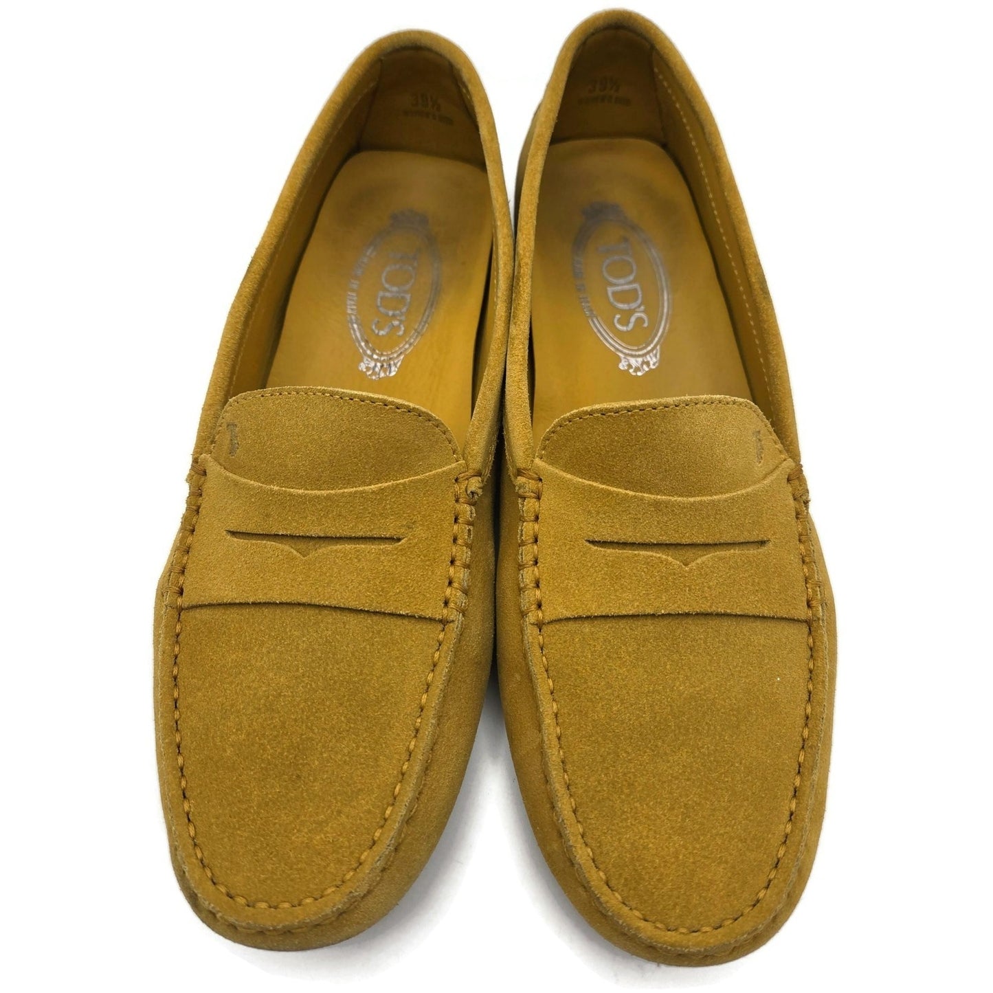 Tods Gommino Suede Driving Moccasins Loafers Gold Shoes Womens Size 39.5